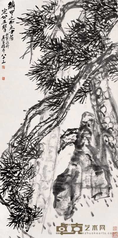 吴昌硕 1926年作 鳞甲之而太古菭 立轴 137×68cm